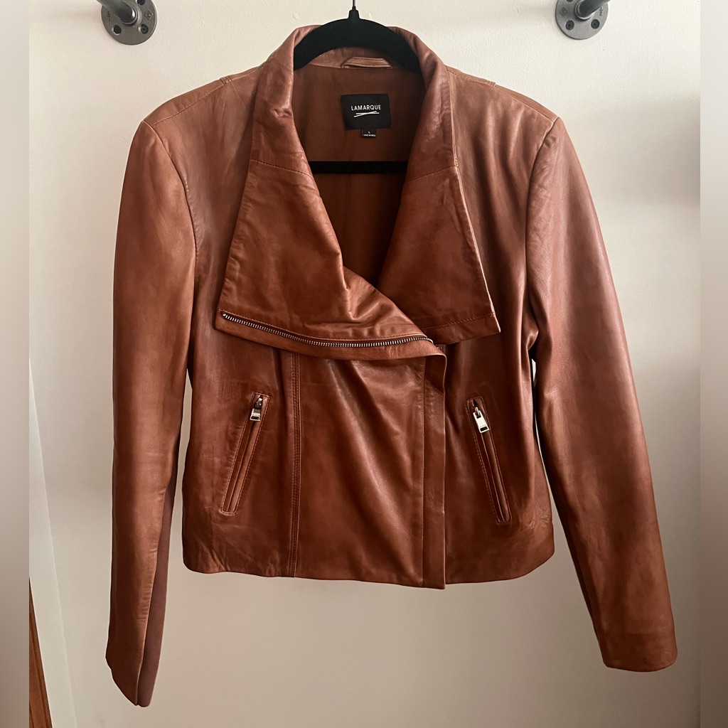 Lamarque Talia Funnel-Neck Leather Jacket